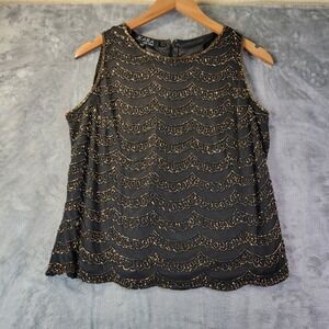 Jkara New York Womens L Black‎ Beaded Sleeveless Top  Art Deco Elegant Formal